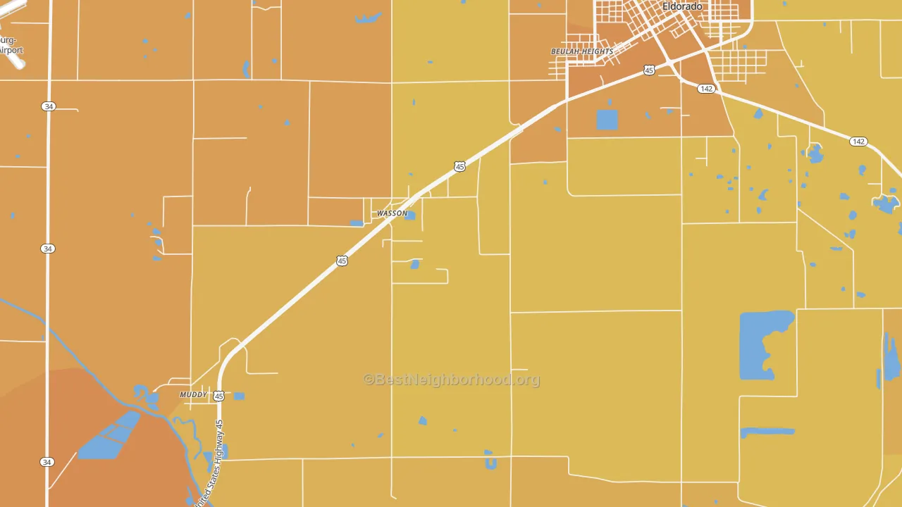 Map of the best neighborhoods in the Wasson area, with better matches in green and worse matches in red