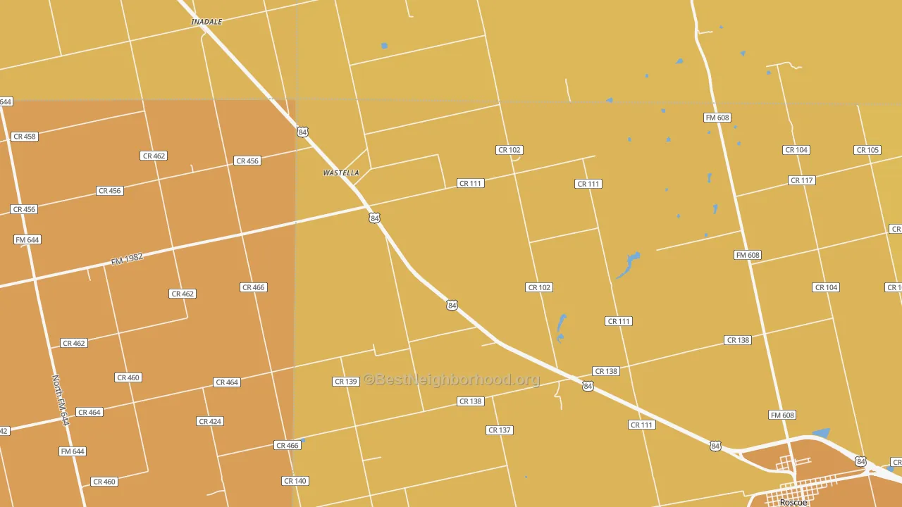 Map of the best neighborhoods in the Wastella area, with better matches in green and worse matches in red