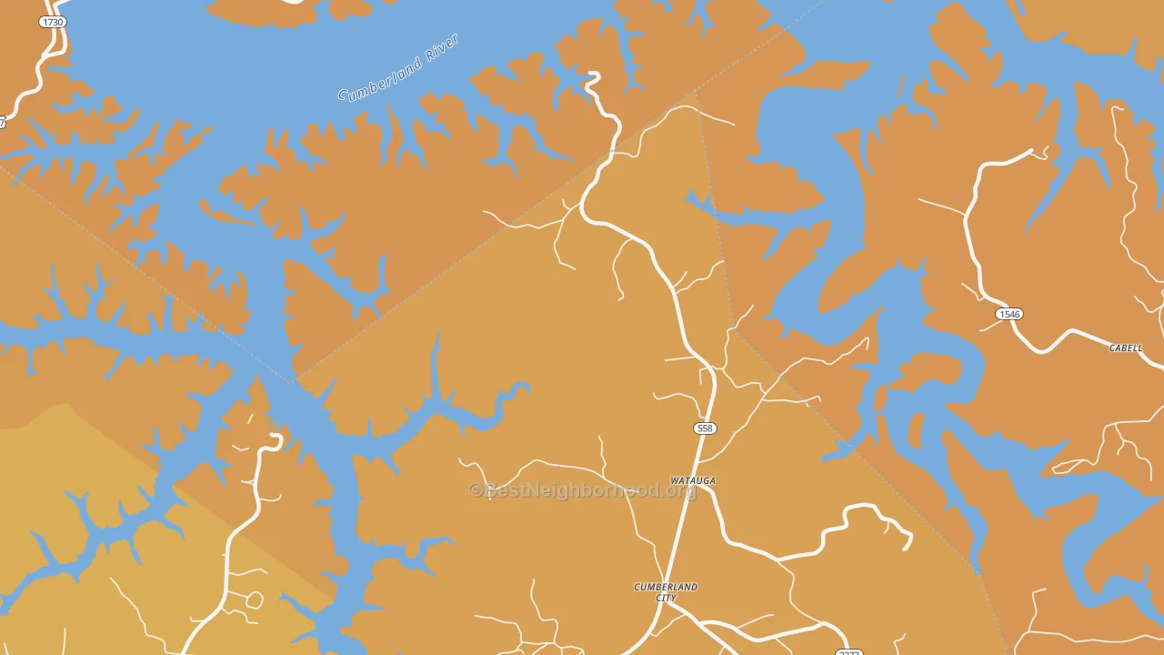 Map of the best neighborhoods in the Watauga area, with better matches in green and worse matches in red