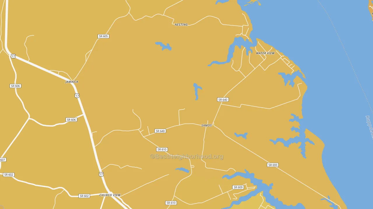 Map of the best neighborhoods in the Water View area, with better matches in green and worse matches in red