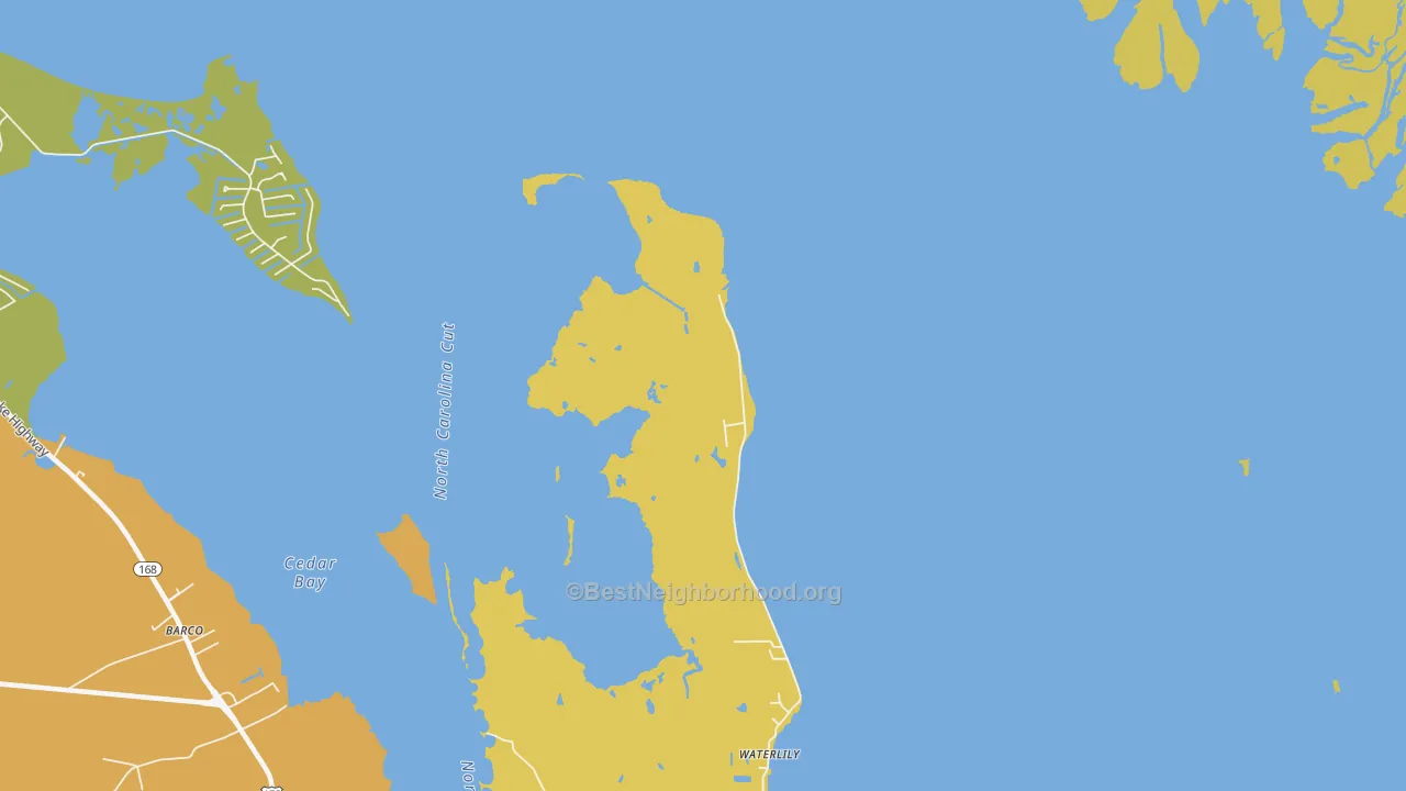 Map of the best neighborhoods in the Waterlily area, with better matches in green and worse matches in red