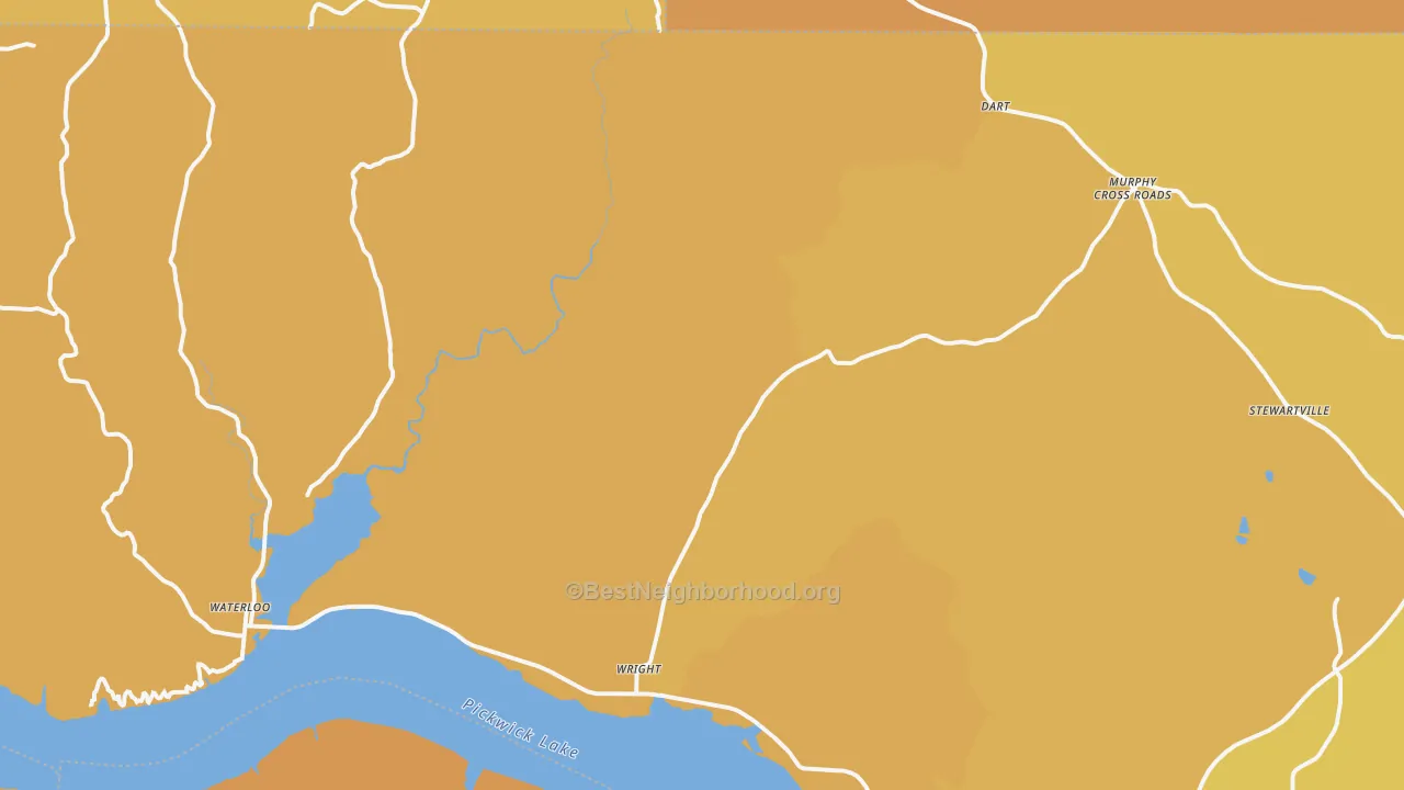 Map of the best neighborhoods in the Waterloo area, with better matches in green and worse matches in red
