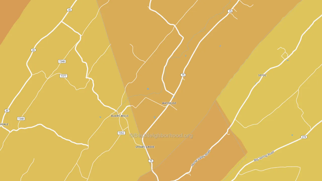 Map of the best neighborhoods in the Waterloo area, with better matches in green and worse matches in red