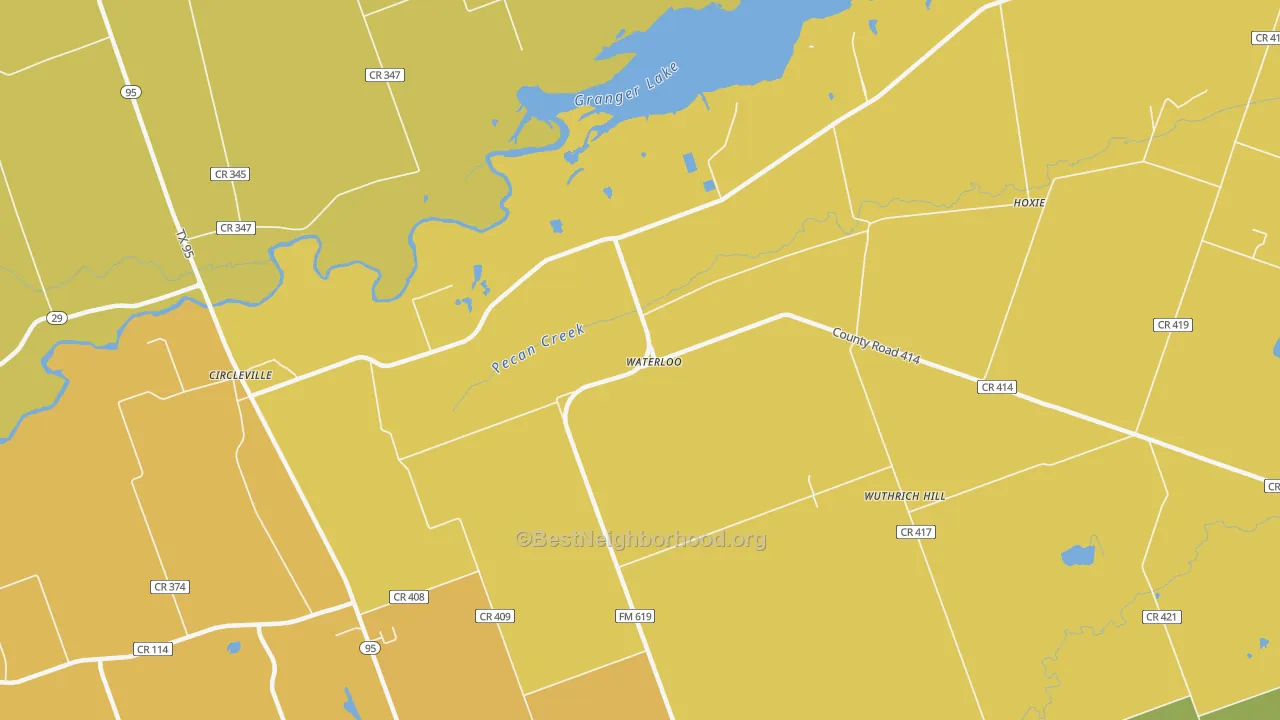 Map of the best neighborhoods in the Waterloo area, with better matches in green and worse matches in red