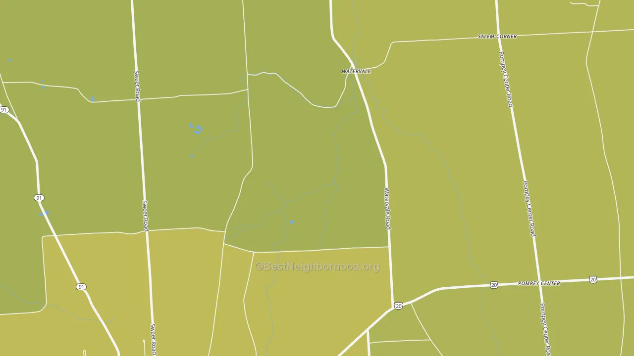 Map of the best neighborhoods in the Watervale area, with better matches in green and worse matches in red