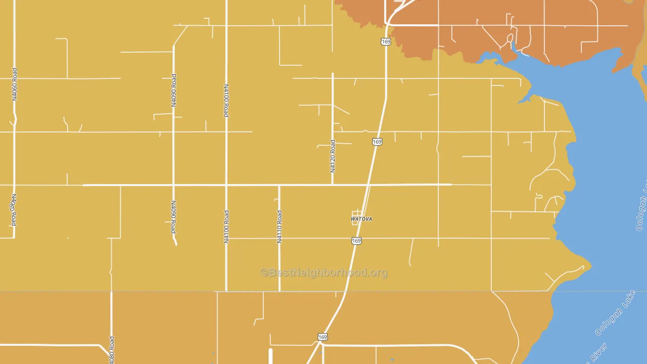 Map of the best neighborhoods in the Watova area, with better matches in green and worse matches in red