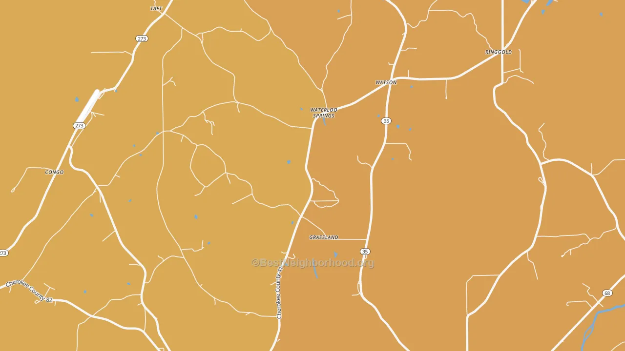 Map of the best neighborhoods in the Watson area, with better matches in green and worse matches in red