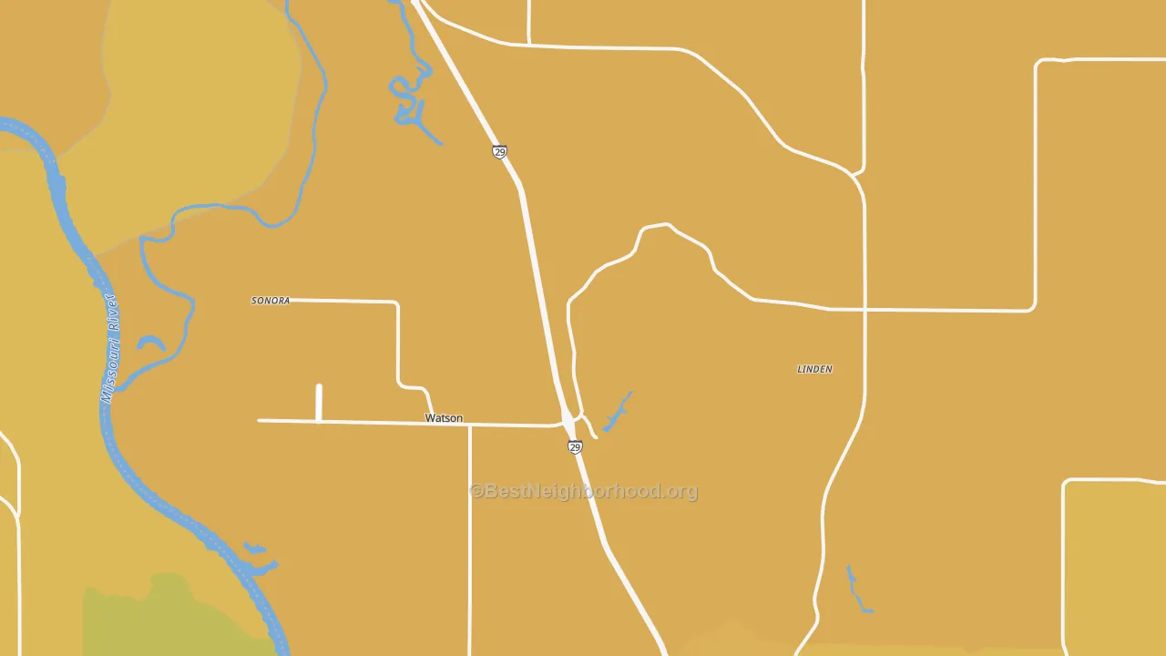 Map of the best neighborhoods in the Watson area, with better matches in green and worse matches in red