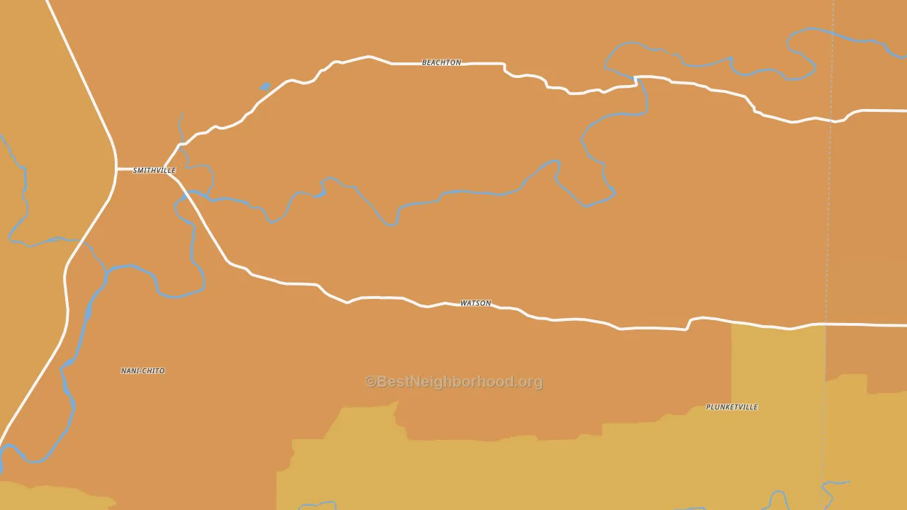 Map of the best neighborhoods in the Watson area, with better matches in green and worse matches in red