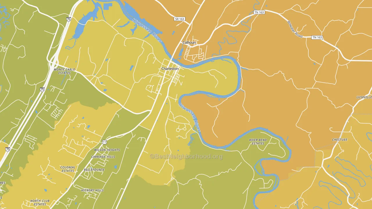 Map of the best neighborhoods in the Watt Heights area, with better matches in green and worse matches in red