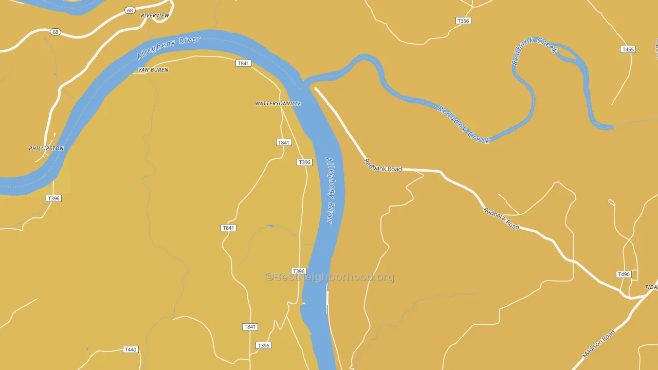 Map of the best neighborhoods in the Wattersonville area, with better matches in green and worse matches in red