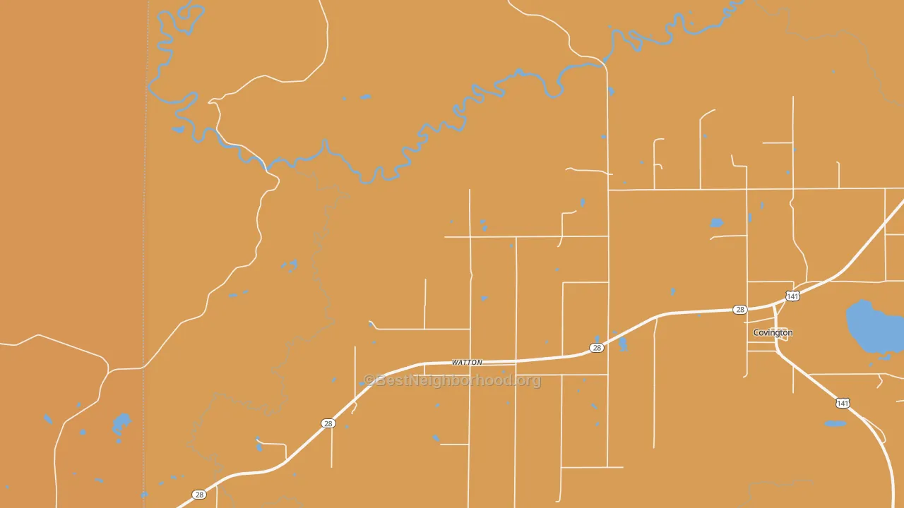 Map of the best neighborhoods in the Watton area, with better matches in green and worse matches in red