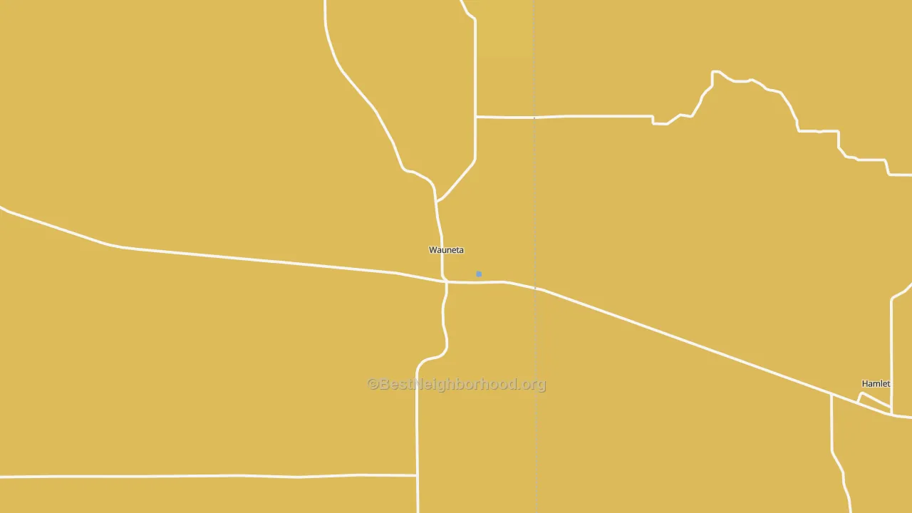 Map of the best neighborhoods in the Wauneta area, with better matches in green and worse matches in red