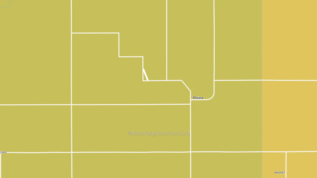 Map of the best neighborhoods in the Wausa area, with better matches in green and worse matches in red