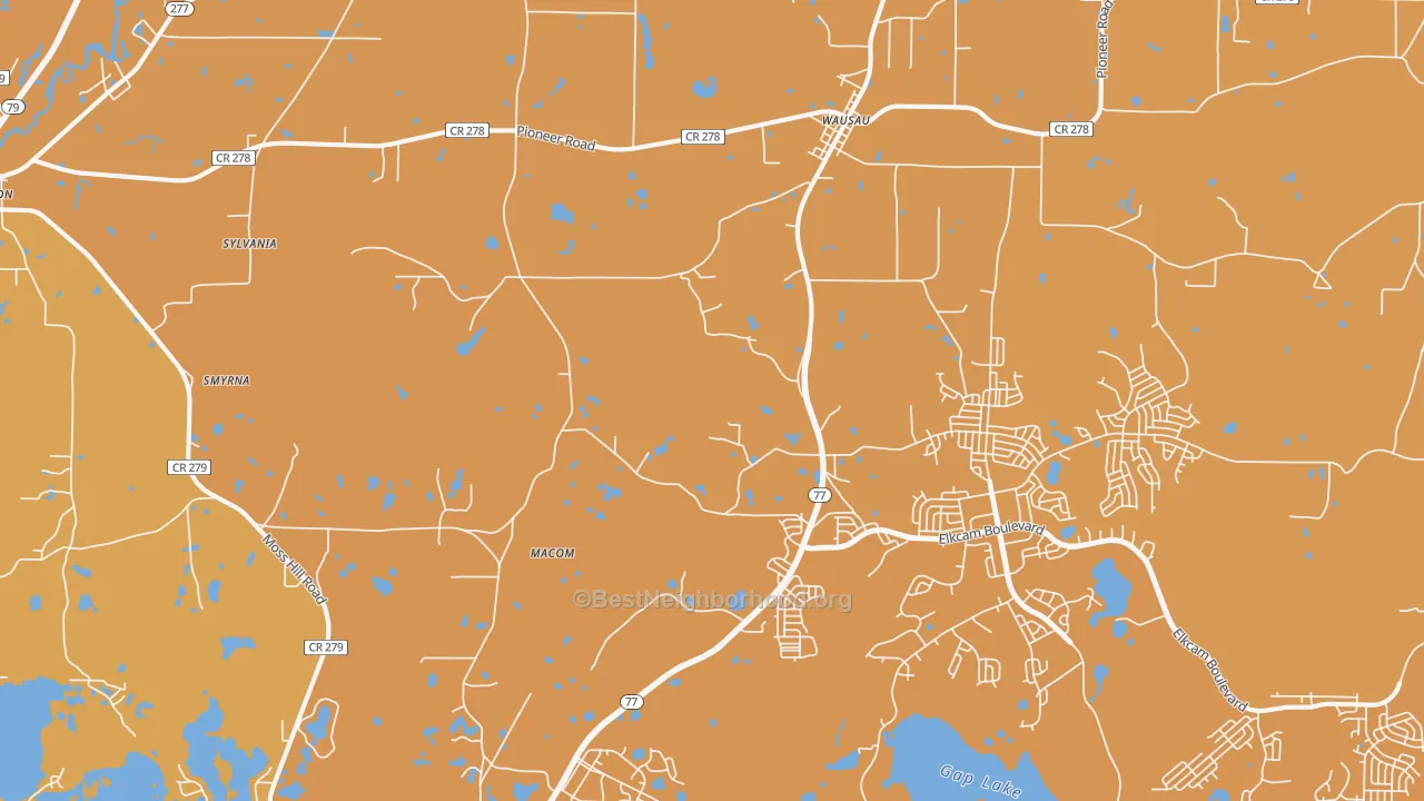 Map of the best neighborhoods in the Wausau area, with better matches in green and worse matches in red