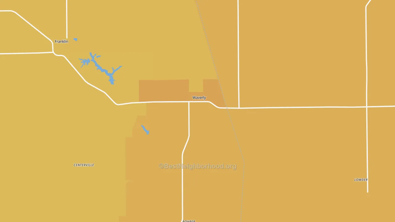 Map of the best neighborhoods in the Waverly area, with better matches in green and worse matches in red