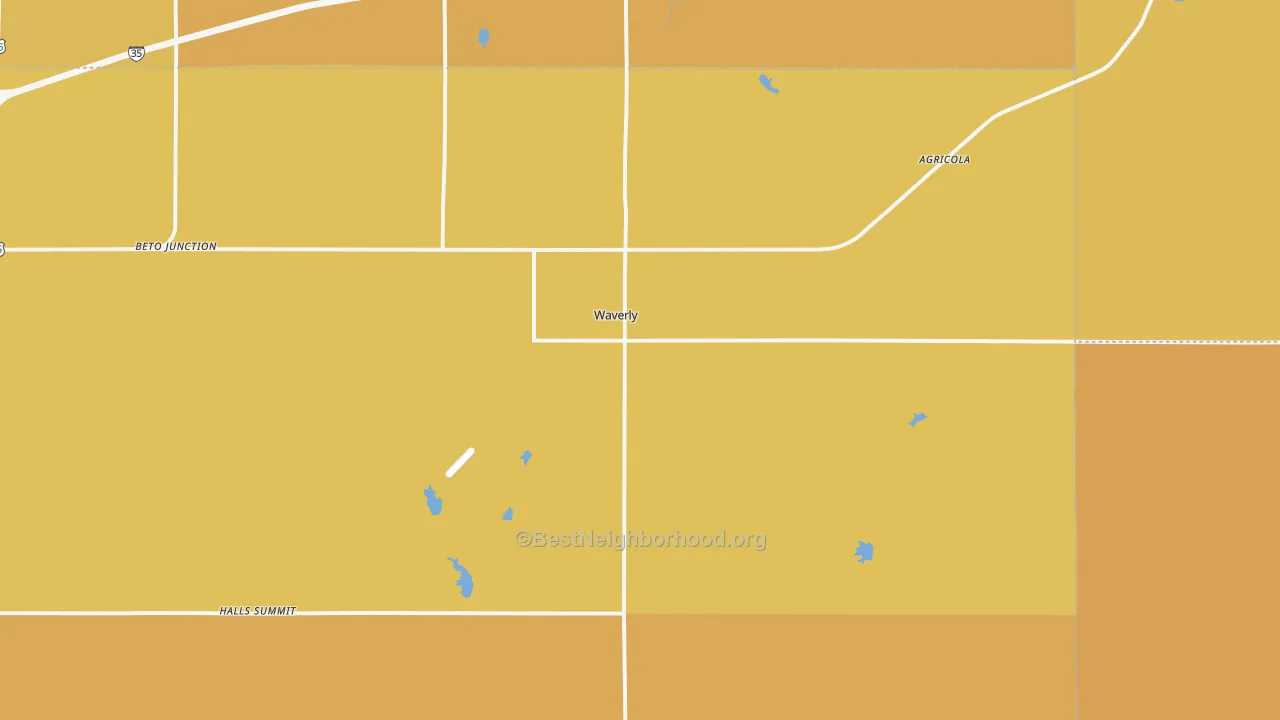 Map of the best neighborhoods in the Waverly area, with better matches in green and worse matches in red