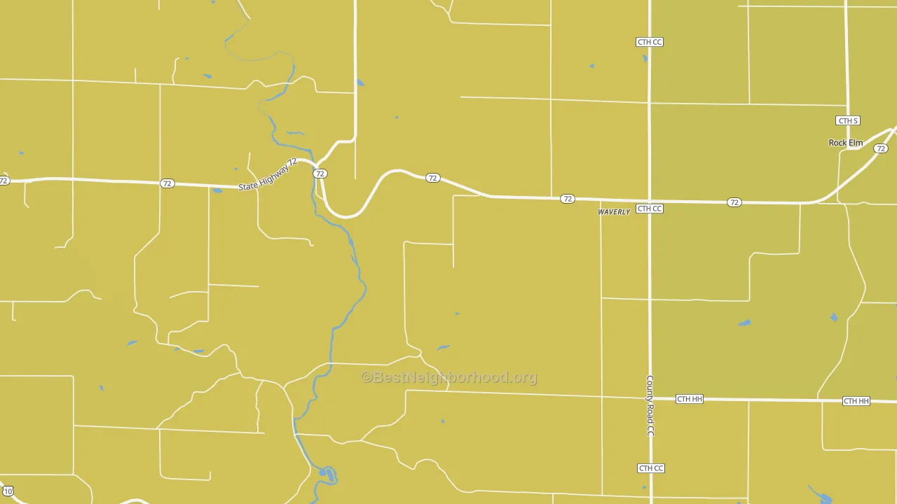 Map of the best neighborhoods in the Waverly area, with better matches in green and worse matches in red
