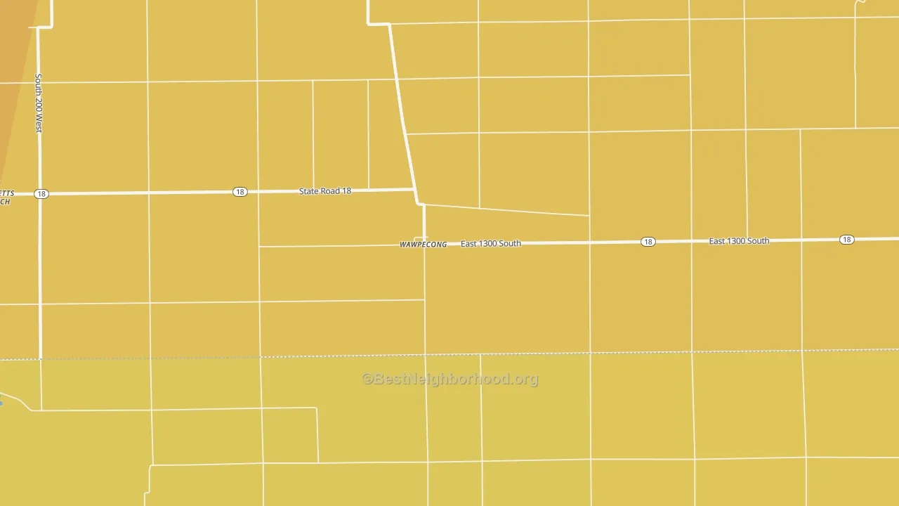 Map of the best neighborhoods in the Wawpecong area, with better matches in green and worse matches in red