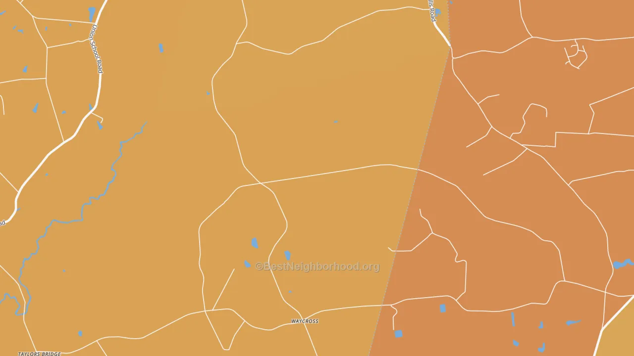 Map of the best neighborhoods in the Waycross area, with better matches in green and worse matches in red