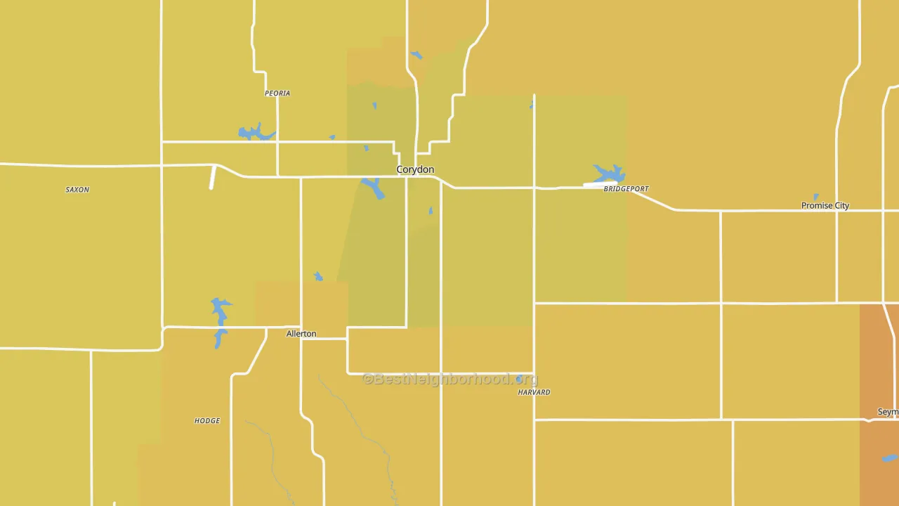 Map of the best neighborhoods in the Wayne County area, with better matches in green and worse matches in red