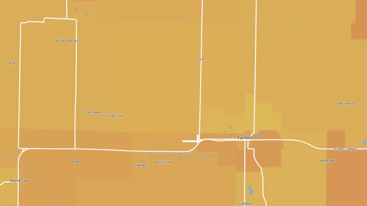 Map of the best neighborhoods in the Wayne County area, with better matches in green and worse matches in red