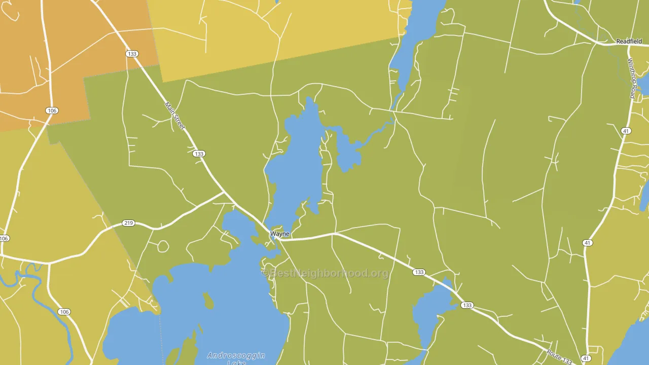 Map of the best neighborhoods in the Wayne area, with better matches in green and worse matches in red