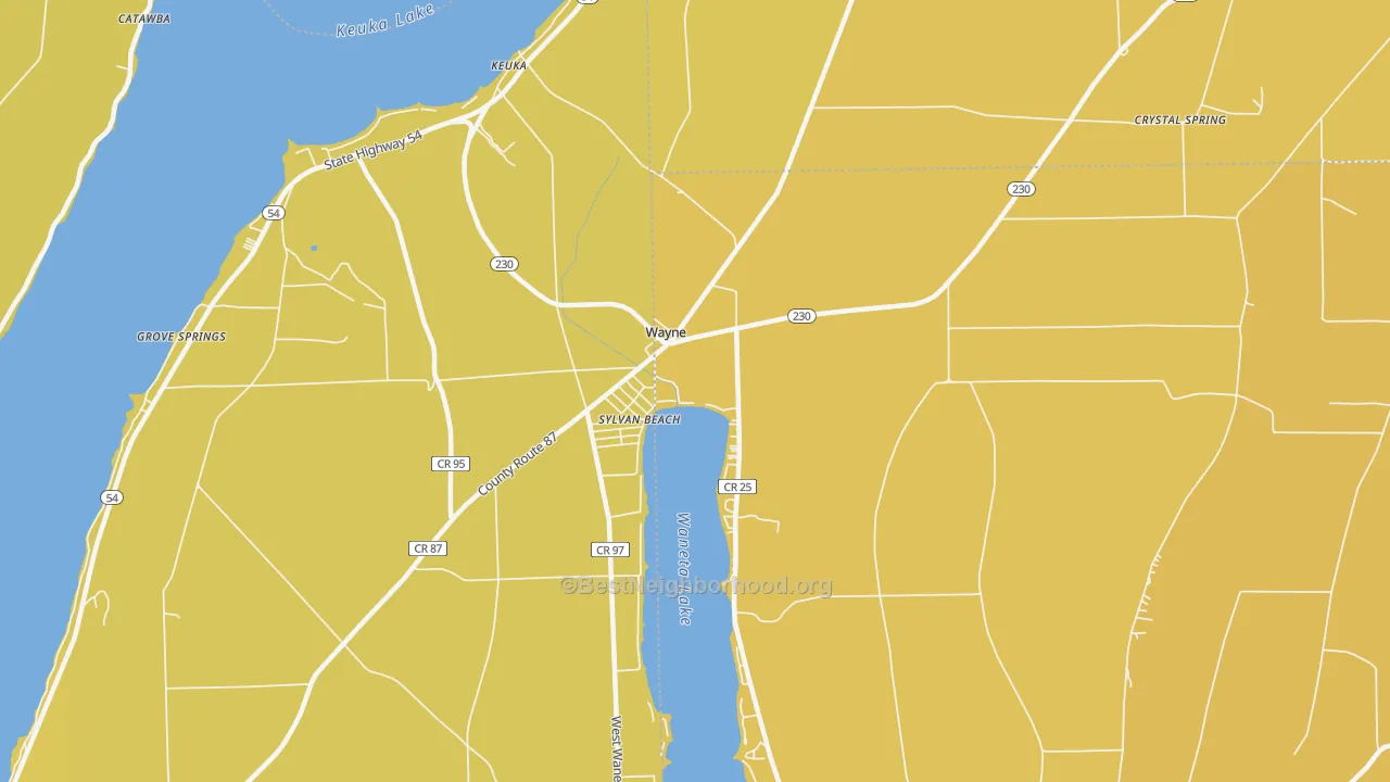 Map of the best neighborhoods in the Wayne area, with better matches in green and worse matches in red