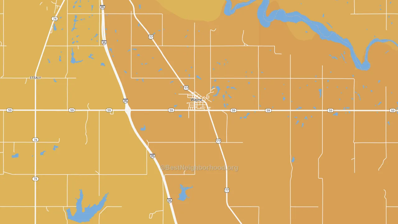 Map of the best neighborhoods in the Wayne area, with better matches in green and worse matches in red
