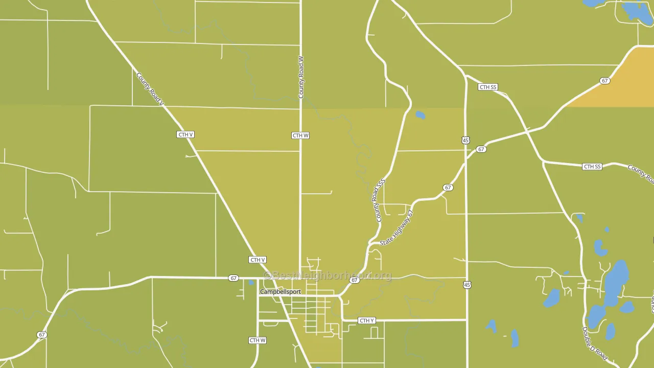 Map of the best neighborhoods in the Wayne area, with better matches in green and worse matches in red