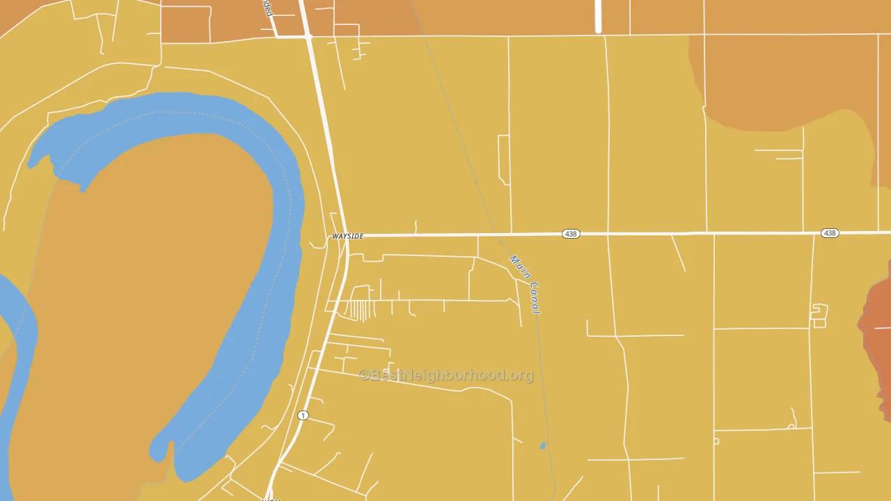 Map of the best neighborhoods in the Wayside area, with better matches in green and worse matches in red