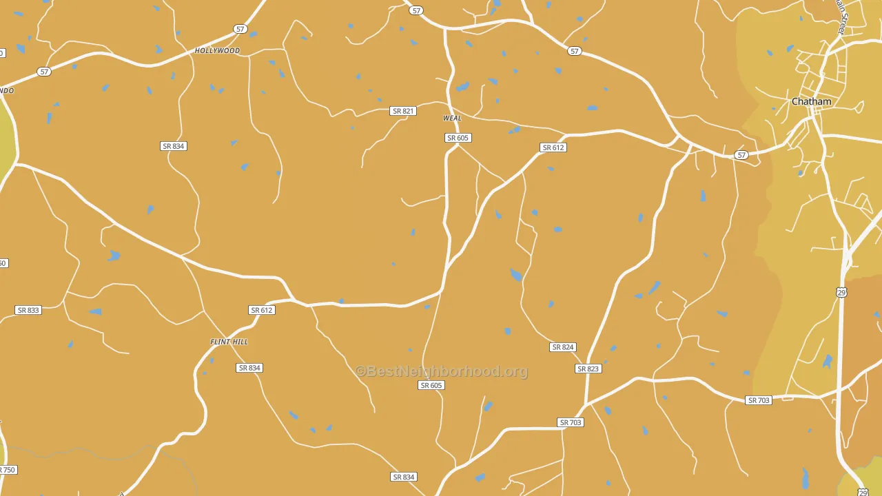 Map of the best neighborhoods in the Weal area, with better matches in green and worse matches in red