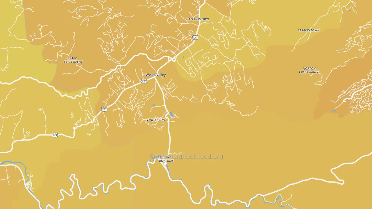Map of the best neighborhoods in the Wear Valley area, with better matches in green and worse matches in red
