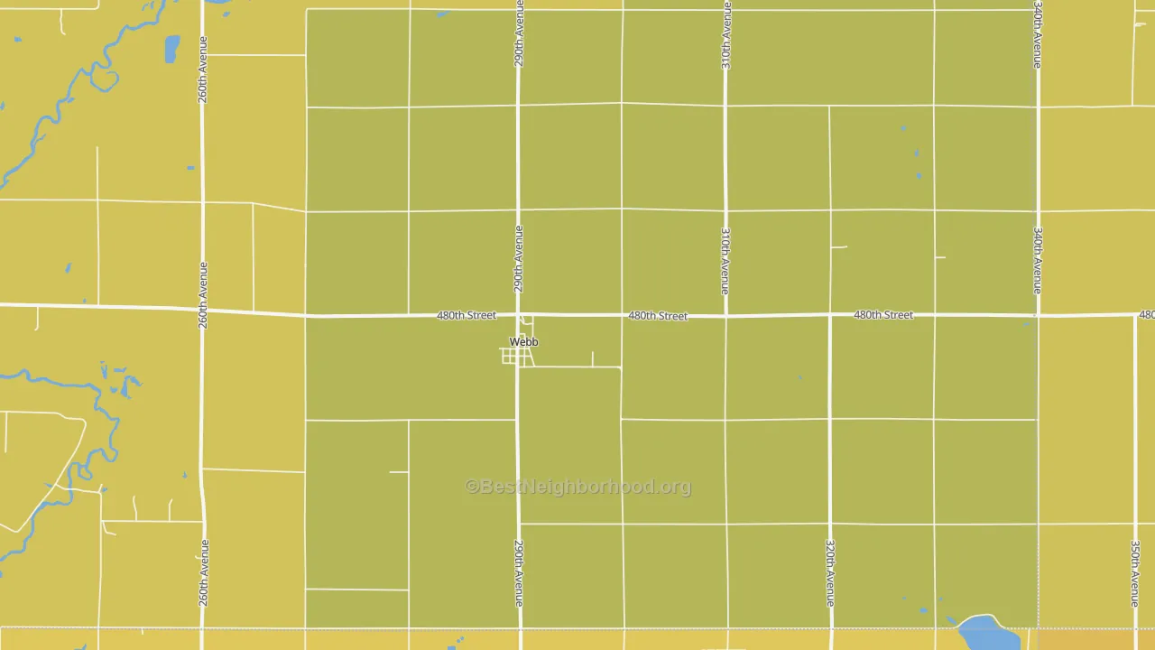 Map of the best neighborhoods in the Webb area, with better matches in green and worse matches in red
