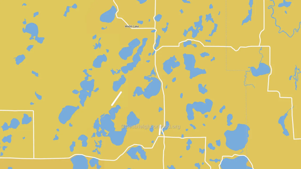 Map of the best neighborhoods in the Webb Lake area, with better matches in green and worse matches in red