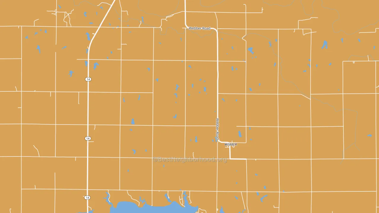 Map of the best neighborhoods in the Webber area, with better matches in green and worse matches in red