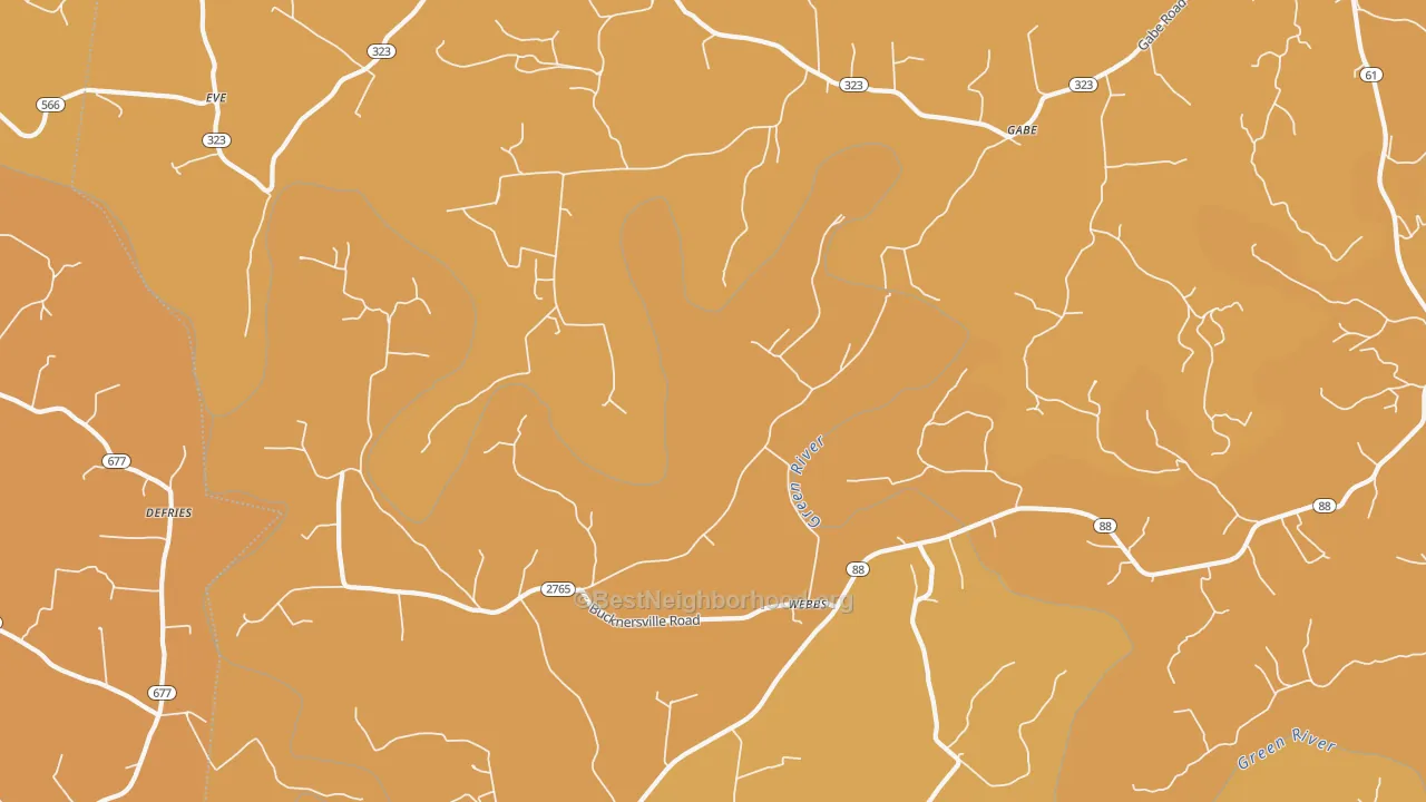 Map of the best neighborhoods in the Webbs area, with better matches in green and worse matches in red