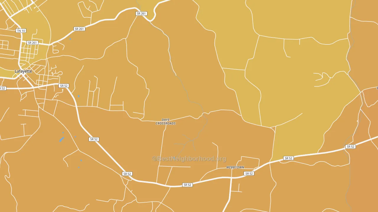 Map of the best neighborhoods in the Webbtown area, with better matches in green and worse matches in red