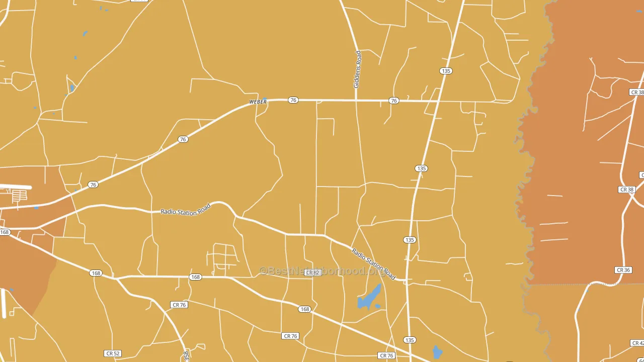 Map of the best neighborhoods in the Weber area, with better matches in green and worse matches in red