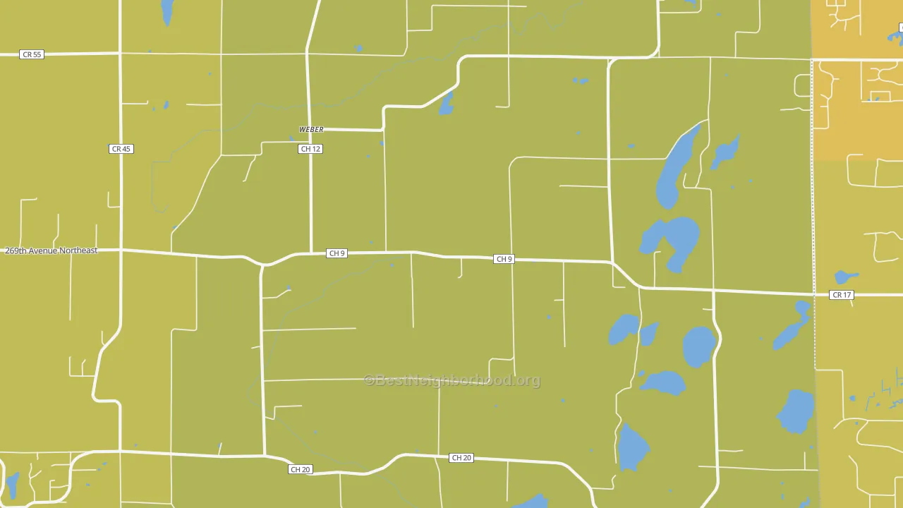 Map of the best neighborhoods in the Weber area, with better matches in green and worse matches in red