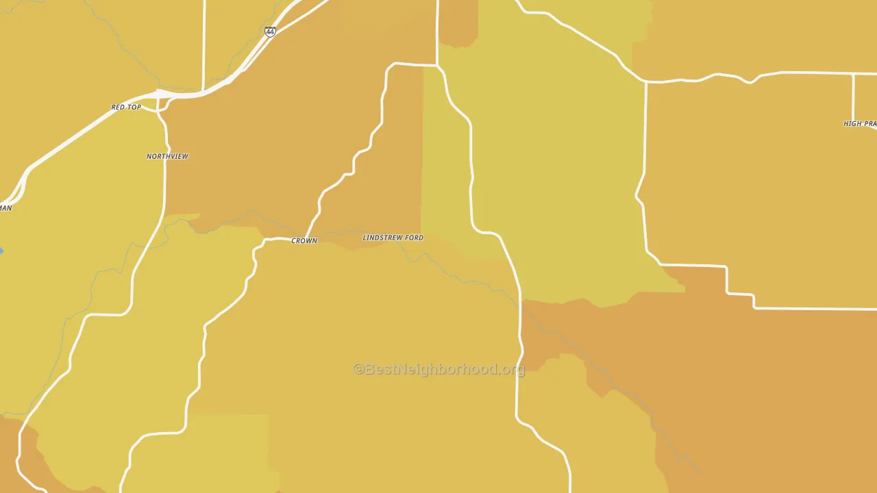 Map of the best neighborhoods in the Webster County area, with better matches in green and worse matches in red