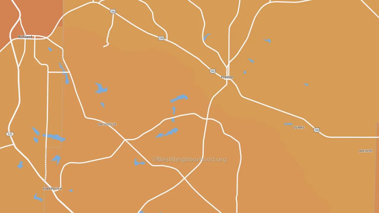 Map of the best neighborhoods in the Webster area, with better matches in green and worse matches in red