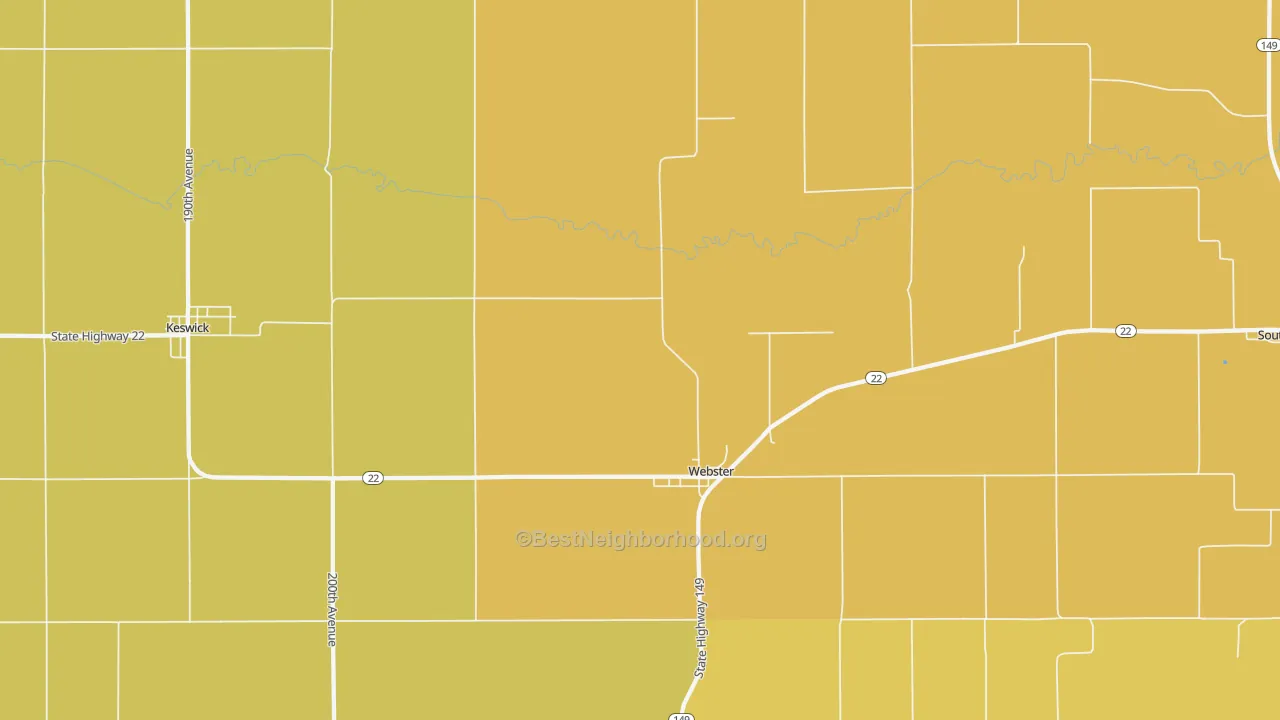 Map of the best neighborhoods in the Webster area, with better matches in green and worse matches in red