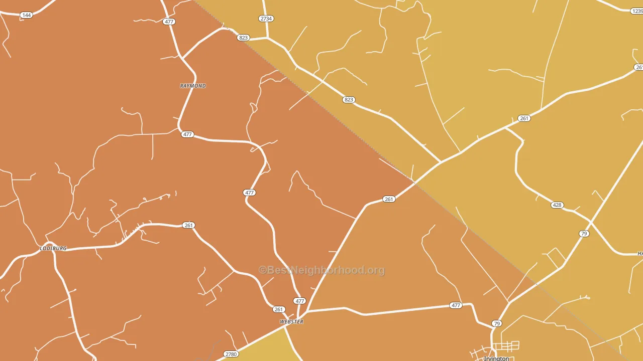 Map of the best neighborhoods in the Webster area, with better matches in green and worse matches in red