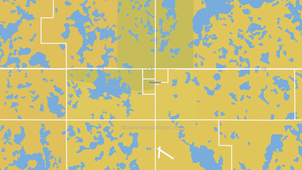 Map of the best neighborhoods in the Webster area, with better matches in green and worse matches in red