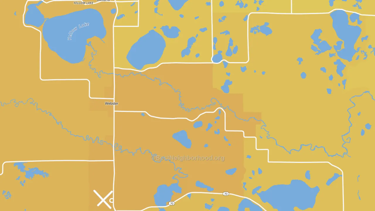 Map of the best neighborhoods in the Webster area, with better matches in green and worse matches in red