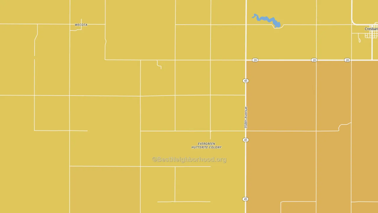 Map of the best neighborhoods in the Wecota area, with better matches in green and worse matches in red