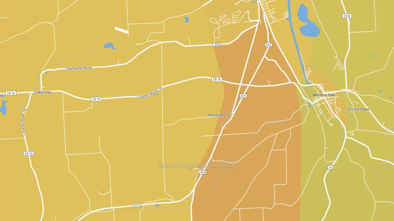 Map of the best neighborhoods in the Wedgewood area, with better matches in green and worse matches in red