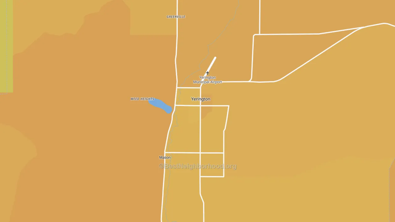 Map of the best neighborhoods in the Weed Heights area, with better matches in green and worse matches in red
