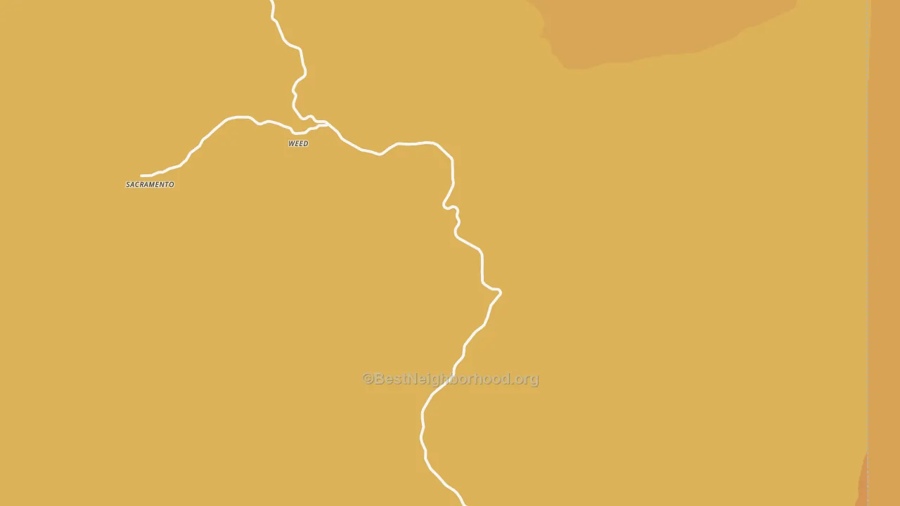 Map of the best neighborhoods in the Weed area, with better matches in green and worse matches in red